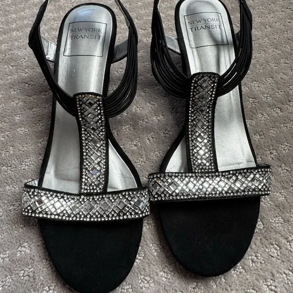 New York Transit Black and Silver Rhinestone Wedges - Picture 7 of 7